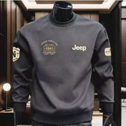 New JEEP Men's Heavyweight Crew Neck Sweatshirt, Versatile Printed Casual Pullover for Spring and Autumn