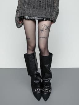 [EAM] Black Metal Circle Pu Leather Leg Warmers Knee Sleeve Personality Women New Fashion All-match Spring Autumn 2026 1DK0286