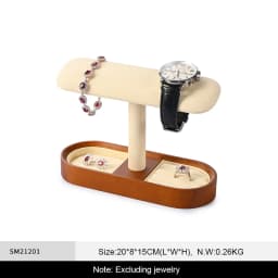WoodTen Solid Wood Watch Display Stand with Drawers Double Layered Watch Necklace Bracelet Organizer Rack Jewelry Bracelet Stand