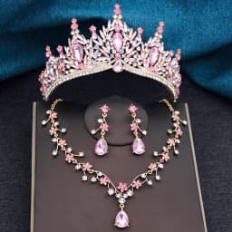 Baroque Wedding Crown for Bride 3-pack Tiara Earrings Necklace Bridal Jewelry Set Champagne Crystal Costume Party Birthday Gift