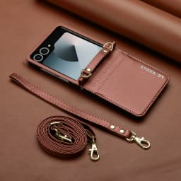 Crossbody Cards Solt Wallet Leather Case For Samsung Galaxy Z Flip 7 6 5 4 5G 3 7FE Flip7 Bag Strap Long Lanyard Business Cover