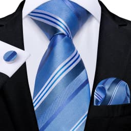 New Formal Ties Classic Blue Striped Necktie Handkerchief Cufflinks Gift For Men Wedding Tie Cravate Gravatas
