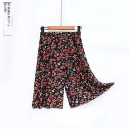 Summer Thin Casual Pants Ice Silk Elastic Waist Five-Point Pants Floral Print High Waist Skirt Pants for Middle-Aged Women