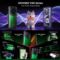 DOOGEE 5G V50 Flagship Rugged Smartphone, Dimensity 8300, 16GB+512GB, RGB Light, 200MP+20MP Night Vision+8MP Telephoto +8MP Wide Lens, Bluetooth Intercom, AI Features, 6.78" FHD 120Hz 550nit Screen, 66W, 11000mAh Silicon Carbon Battery, NFC, WiFi6E