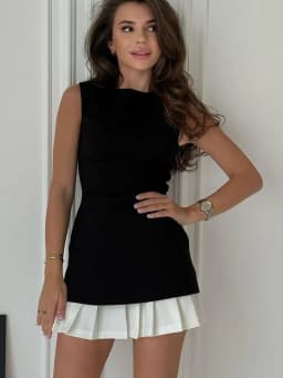 Lady Office Commute High Street Mini Dress Elegant Patchwork Pleated Short Dress For Women Fashion Slim Sleeveless Vestidos