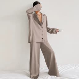Two Pieces Women Pajama Sets Single Breasted Blouses Lounge Full Sleeve Spliced Straight Pants Casual Solid Lady Sleepwear
