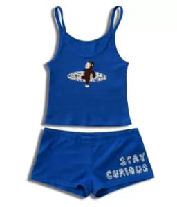 American Retro Surf Monkey Embroidered Casual Shorts Harajuku Style Navy Blue Rolled-Edge Home & Sports Hot Pants
