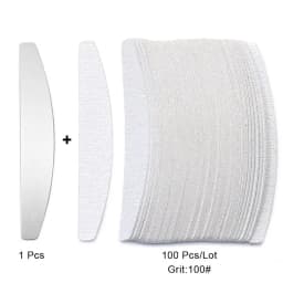 100 Pcs/Lot Replacement Nail Files 80/100/180/240 Grit Half Moon Grey Sandpaper Pads With Metal Handle Removable Durable Files