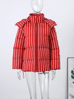 2026 Winter Autumn Stripe Cotton Padded Jacket For Women Warm Long Sleeve Zipper Hooded Coats Lady Street Chic Outdoor Outerwear