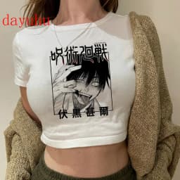 2000s Hip Hop Crop Top  Tshirt Manga Japanese Anime Jujutsu Kaisen T Shirt Gojo Satoru Tops Yuji Itadori Cropped Tees T-shirt
