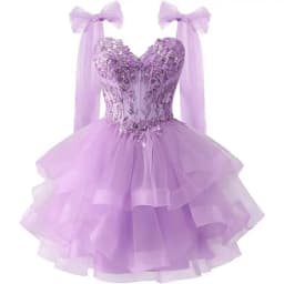 Bow Shoulder Strap Layered Chiffon Dress Starry Lace Three-dimensional Decal Youth Short Dance Sequin Dress Customized