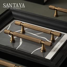 Santaya Solid Antique Brass Handles With Knurled Cross Pattern for Kitchen Cabinet T Bar Pull Bedroom Wardrobes and Drawer Knobs