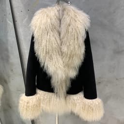 Sheep Collar Coats Women Winter Luxury Mongolian Fur Leather Jackets with Long Sleeve 7251