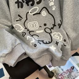 Cute Design Shoulder Bared Long Sleeve Sweatshirt Women's Autumn Sweet Milkish Casual Fashion Loose Fit Printed Hoodie