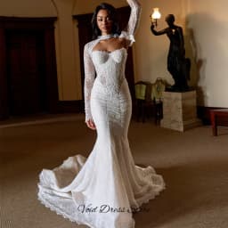 Temperament Long Sleeves O-Neck Customized Bridal Gowns Classic Appliques Lace Vestido De Novia Dreamy Mermaid Robe de mariée