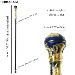 Victorian Blue Gold Embossed Round Handle Walking Cane Detachable Vintage Walking Stick for Cosplay Party Prop for Men And Women