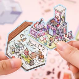 4 Styles Mini Scenery Sticker Book DIY Handbook Material Miniature Scene Visual Stacking Stickers Stationery for Gift Birthday