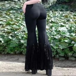 Goth Dark High Waist Package Hip Long Pants Mall Gothic Lace Patchwork Women Flare Pant Grunge E-girl Trousers Trim Streetwear