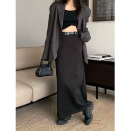 High Quality Woolen Maxi Skirts Female Elegant Chic High Waist Loose A-Line Skirts Women Vintage Streetwear Split Long Skirt