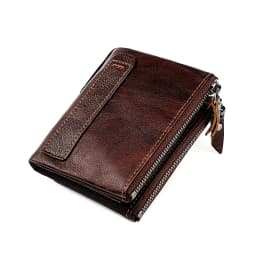 Genuine Leather Short Men RFID Wallets Name Engraving Leather Card Holder Brand Men Retro Coin Pocket Zipper Male Wallet