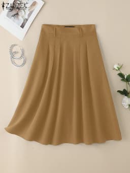 ZANZEA Summer Solid Midi Skirt Elegant Women High Waist Work OL Skirts Fashion A-line Jupes Stylish Party Faldas Saia Plus Size