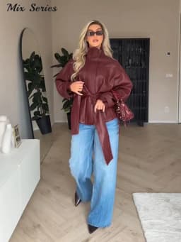 Fashion Solid Faux Leather Jackets Women's Stand Collar Full Sleeves Belted Jacket 2026 Autumn New Lady Casual Streetwear
