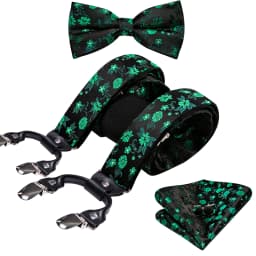Burgundy Black White  Mens Suspender Adjustable 6 Clips Jacquard Braces Bowtie Hanky Cufflinks Set Silver Gold