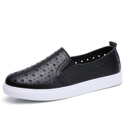 Spring Summer Silver Flats Hollow Out Women's White Loafer Split Leather Boat Shoes Comfy Ladies Best Flats For Standing All Day