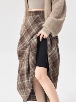 Soft Plaid A-Line Madi Skirt with Elastic Waist 2025 Autumn Winter Women's High Waist Flared Skirts, Comfort Stretchable