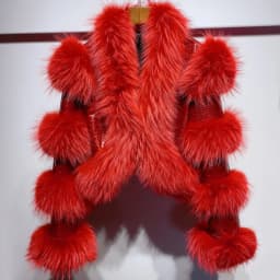 YOLOAgain Women's Natural Fox Fur Jacket Real Leather Cropped Jacket Streetwear