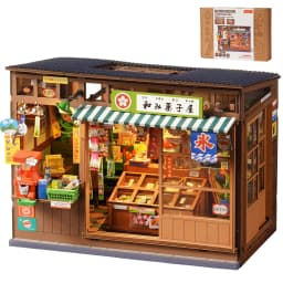 Rolife DIY Book Nook Kit 3D Puzzle Nostalgic Corner Shop Bookends with Sliding Door & LED Light for Bookshelf Decor Wooden DIY Dollhouse Toys for Holiday Gift