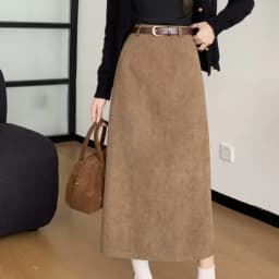 Matakawa Corduroy Long Skirts Autumn Winter Solid A-line Vintage Faldas Mujer Korean Fashion High Waist Simple Women Skirt