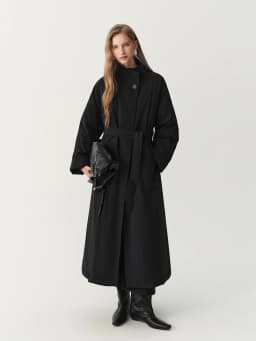 FSLE 2026 Winter Women's Commute Stand Collar Direct Down Fill Trench Inspired Down Mid Long Puffer Coat Warm Quilted Outerwear