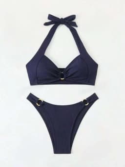 Adjustable Halter Bikini Set Solid Color Bikini Neck Trendy Swimwear for  Women Ladys Bathing Suit