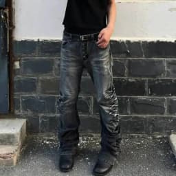 FEWQ American Style Men's Denim Pants Washing Button Design Pleated Loose Jeans Contrast Color Casual Male Bottom Vintage 4K5156