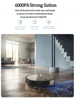 Robot Vacuum Cleaner Combo and Mop 6000PA Strong Suction Robotic App& Remote Control Self-Charging Smart Mapping for Pet Hair