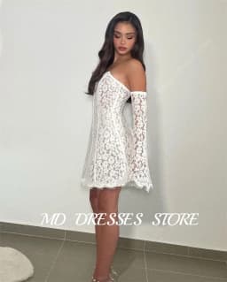 MD Modern Lace Short A-line Wedding Dresses Detachable Sleeve Sexy Scoop Neck Mini Above Knee Customized 2025 Evening Gown Dress