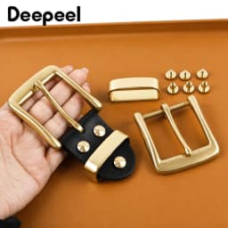1Pc 40mm Men's Solid Brass Belt Buckle Black Leather Tab Metal Pin Buckles Head for Jeans Pants Keeper Waist Band Fastener