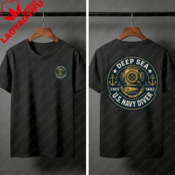 Deep Sea Diver Emblem Summer Men T-Shirt Military Style Casual Wear Beach and Outdoor Activities Divers Clothes Shirts
