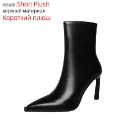 QUTAA 2027 Thin High Heels Women Ankle Boots Autumn Winter Genuine Leather Pointed Toe Shoes Woman Zipper Office Lady Size 34-39