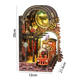 Zuuton DIY Wooden Book Nook Shelf Insert Kit Japanese Alley Miniature Model with LED Light 3D Puzzle Bookend Creative Gift Home
