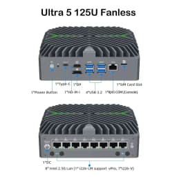 8x2.5G LAN Firewall Mini PC Intel Core Ultra 5 125U VPro IoT AI Edge Industrial Computer Network Server pfSense OPNsense Router