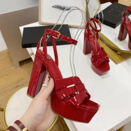 2023 New Lacquer Leather Ultra High Heels Women's Sandals Classic Open Toe Casual Fish Mouth Shoes Brand Sexy Party High Heels