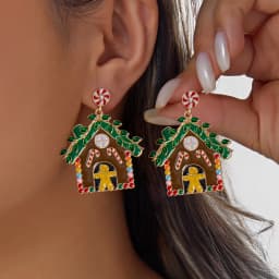 New Design Asymmetrical Snowflake Dangle Earring for Women Red Green Christmas Ball Bell Candy Cane Long Earring Holiday Jewelry