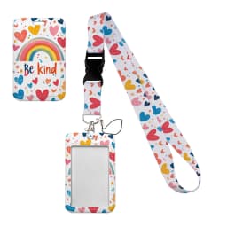 Simple Marble Heart Rainbow Card Holder with Buckle Lovely Hanging Rope ID Pass Hang Accessories Holder Lanyard Passr Case