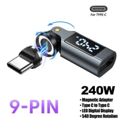 AUFU 9Pin Magnetic Type C Adapter Digital Display PD240W USB C to Type C Micro Male Converter for iPhone 17 Laptop OTG Adapter