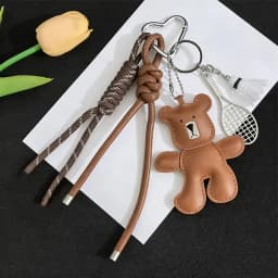 1 Piece Leather Little Bear Woven Rope Backpack Pendant Decoration Fashion DIY Keychain Bag Accessories
