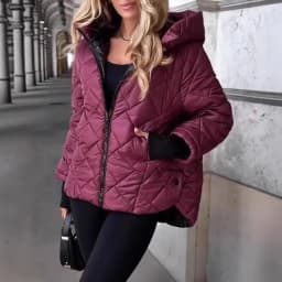 Matching Set Hooded Diamond Quilted Cotton Coat Winter Warm Jacket Tops