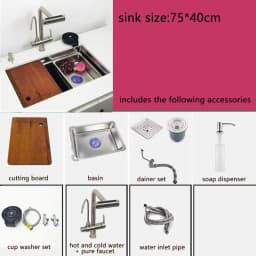 Undermount Kitchen Sink 304 Stainless Steel Above Mount Sinks with Waterfall Faucet Multifunction Single Washing Basin