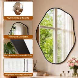 Asymmetrical Black Wall Mirror, Large Irregular Modern Wall Mounted Mirror with Aluminum Alloy Frame, Unique Freeform Decorative Art Mirror for Living Room, Bedroom, Entryway & Hallway